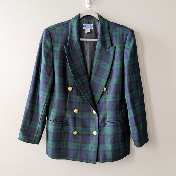Pendleton Jackets & Blazers - Pendleton Wool Navy/Green Plaid Longline Blazer